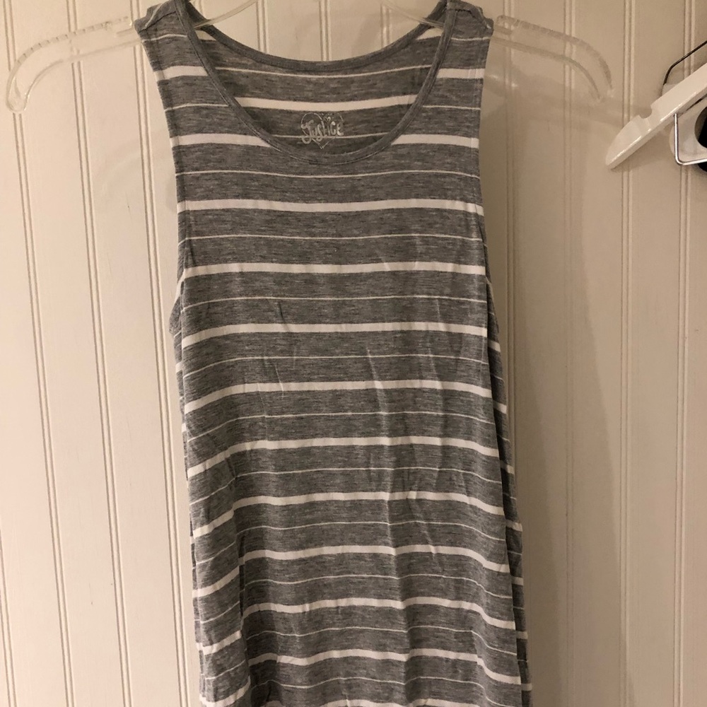 Justice Girls Grey Striped Tank Top